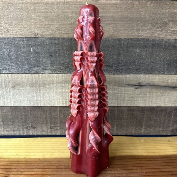Maroon Hand carved Candle 15” Tall Never Lit - Picture 1 of 9